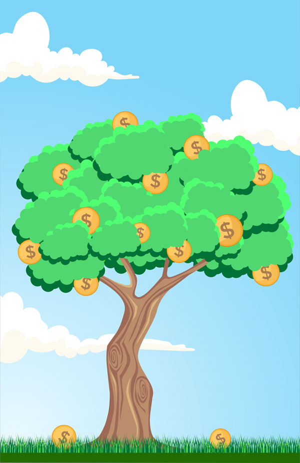 Image of coins falling from a tree, symbolizing easy and affordable financing options.